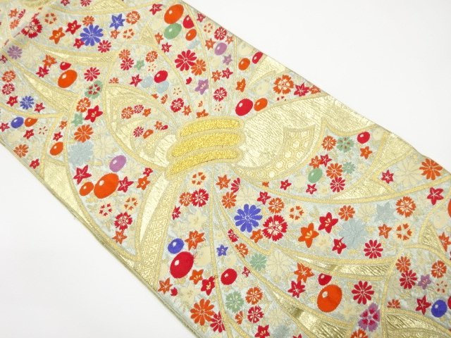 アンティーク　束ね熨斗に花模様織り出し袋帯（材料）